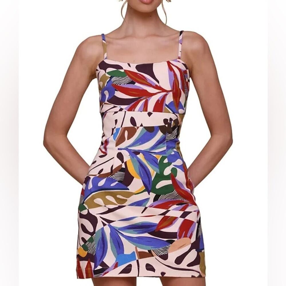 Avec Les Filles Women's Printed Square-Neck Bodycon Mini Dress Floral Sz 12